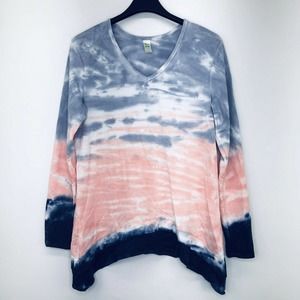 GreenTea S Shirt Long Sleeve Tie Dye V Neck